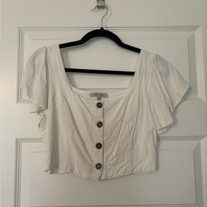 Papaya Cream Button-Front Flutter Sleeve Crop Top